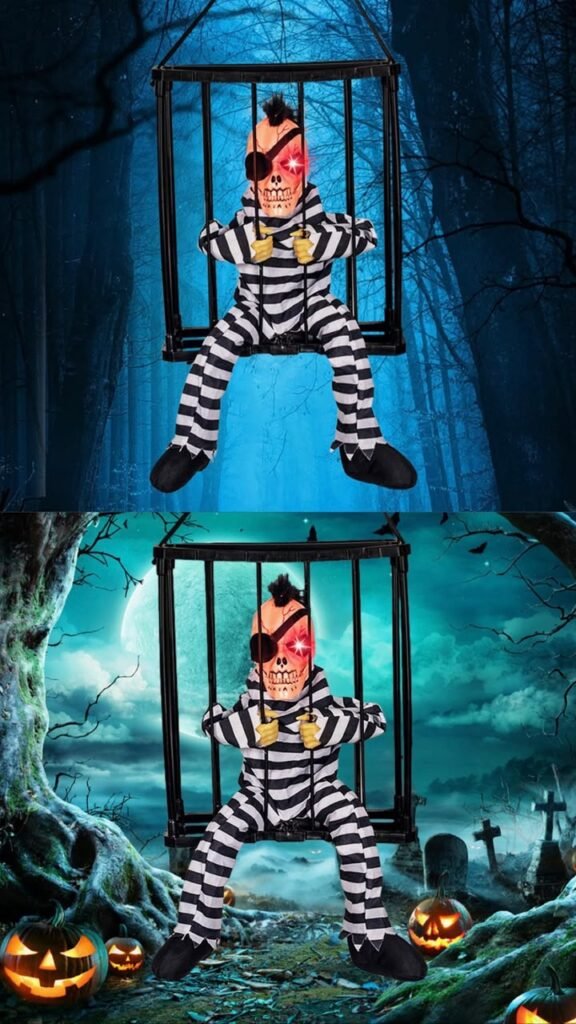 Animatronic Cage Ghost Decor with Motion, Sound & Glowing Eyes #13