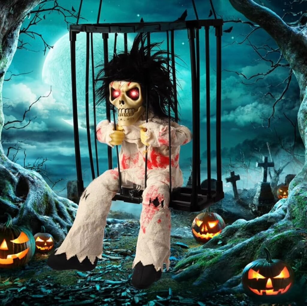 Animatronic Spooky Cage Ghost with Sound, Light & Motion Effects #17