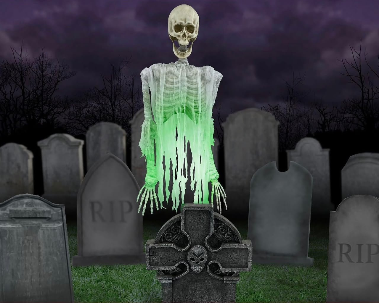 Standing Tombstone Skeleton Animatronic with Sound & Light Effects #19