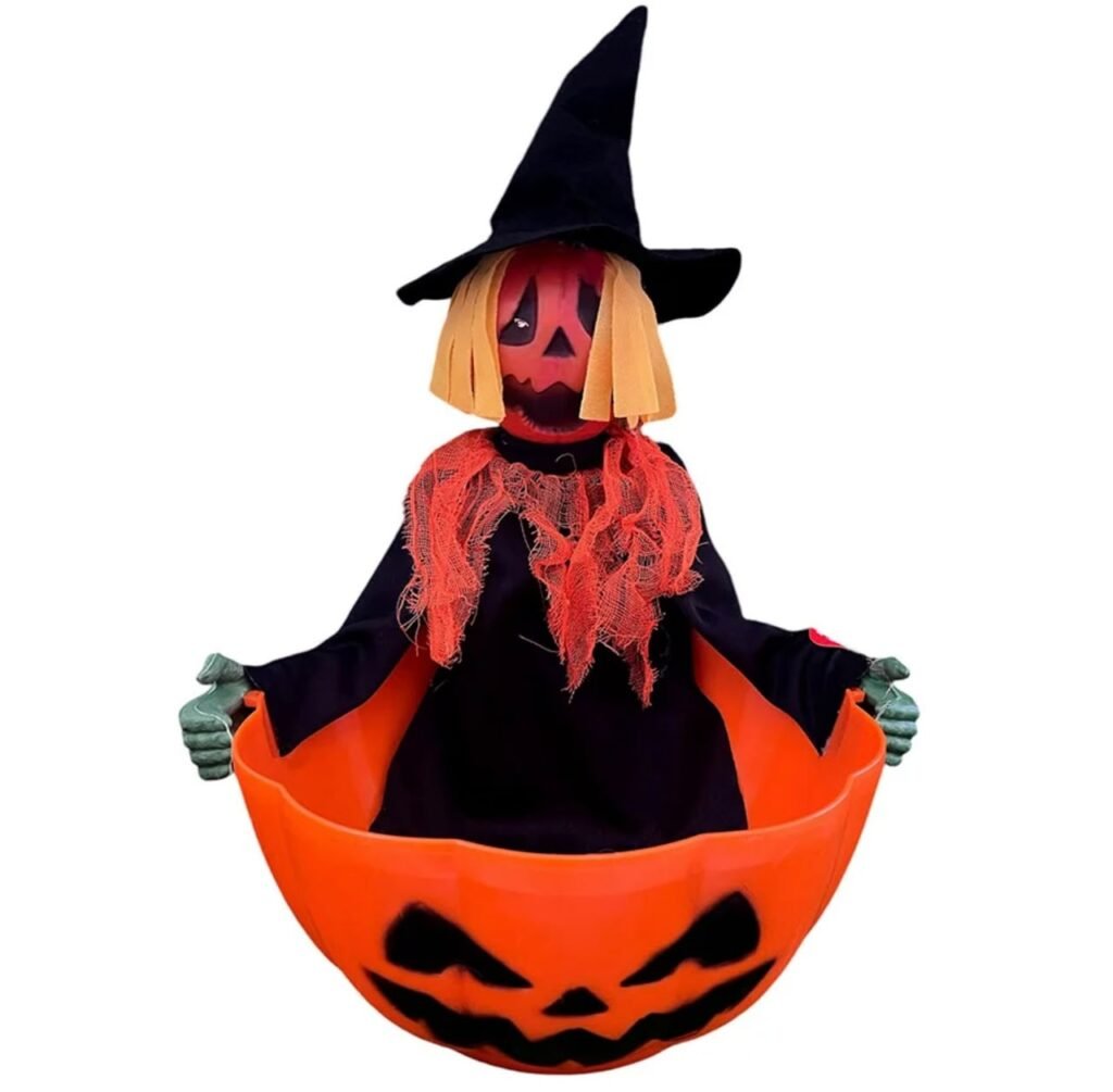 Light, Sound & Press Activated Pumpkin Head Candy Bowl Tray Animatronic #28