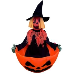 Light, Sound & Press Activated Pumpkin Head Candy Bowl Tray Animatronic #28