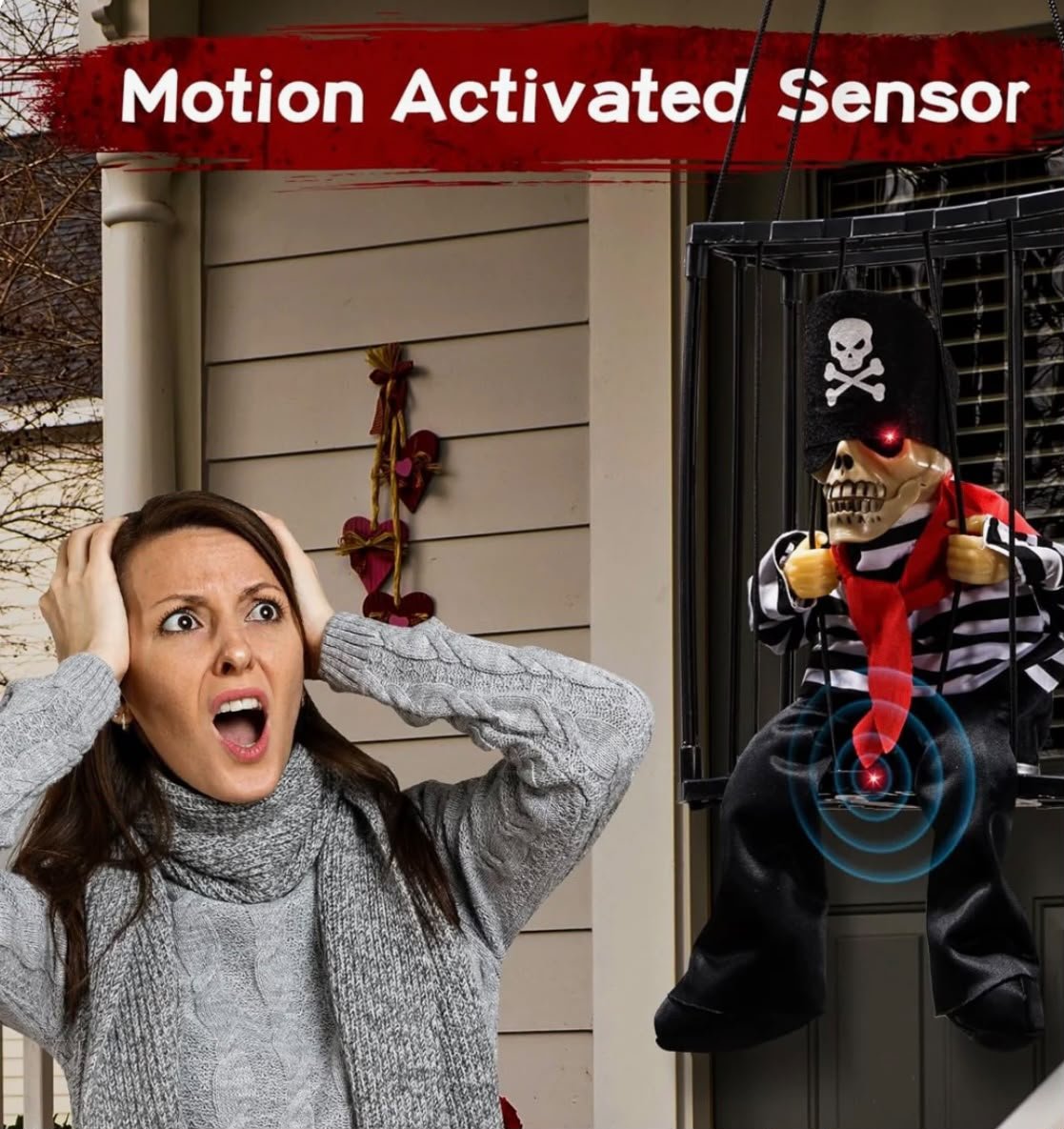 Animatronic Cage Ghost with Light Activation, Glowing Eyes & Extending Head #12 - Image 3