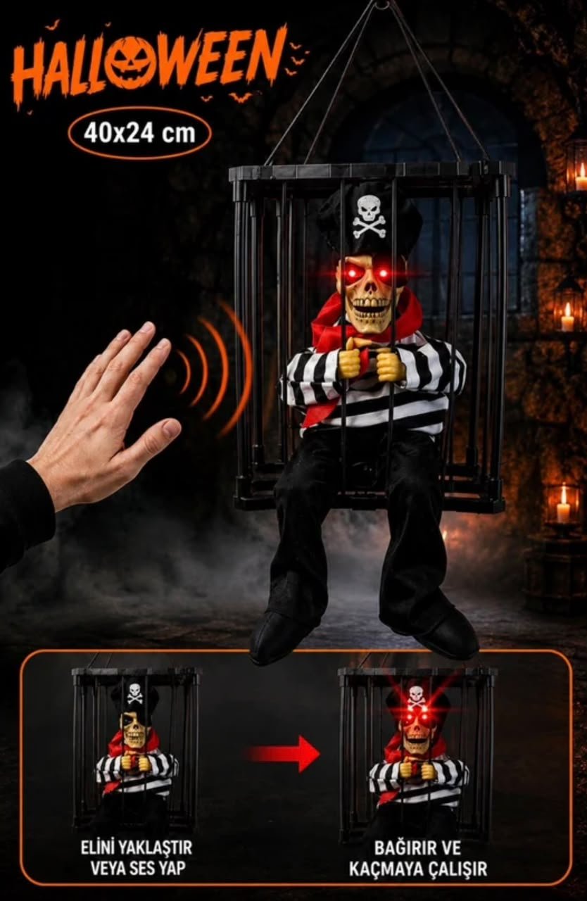 Animatronic Cage Ghost with Light Activation, Glowing Eyes & Extending Head #12 - Image 9