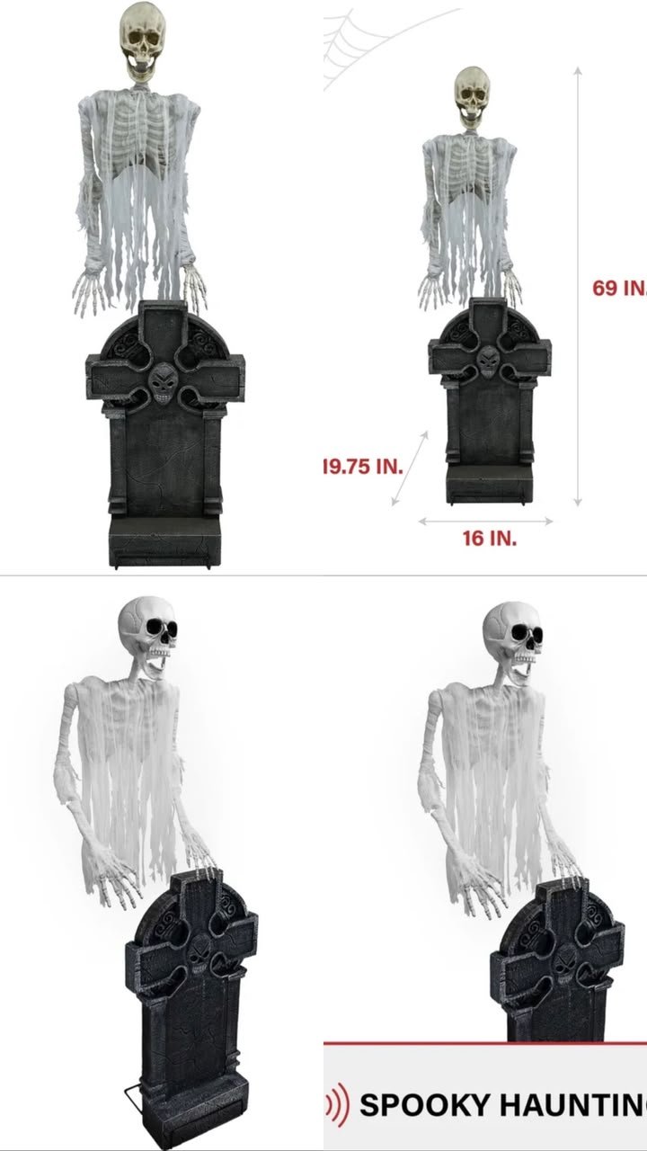 Standing Tombstone Skeleton Animatronic with Sound & Light Effects #19 - Image 3