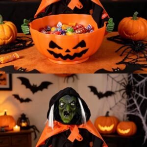 Light, Sound & Press Activated Witch Pumpkin Bowl Candy Tray Animatronic #26