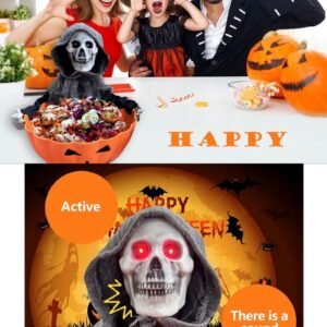 Light, Sound & Press Activated Skeleton Pumpkin Bowl Candy Tray Animatronic #27
